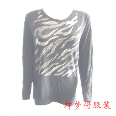 厂家热销 新款春秋女士莫代尔烫钻上衣